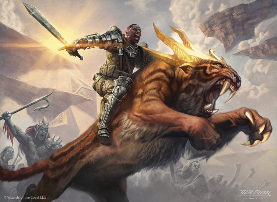 A resilient D&D hero leaps into battle on his mount